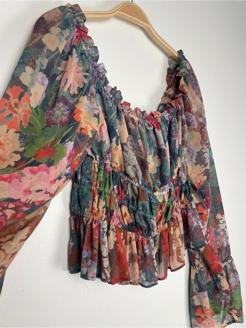 Anthropologie Hutch Multicolor Floral Smocked Peplum Blouse - Picture 4 of 8